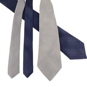 Vintage Set of 2 Blue & Gray Striped Men's Neck Ties Made USA 3" Narrow 80s 90s